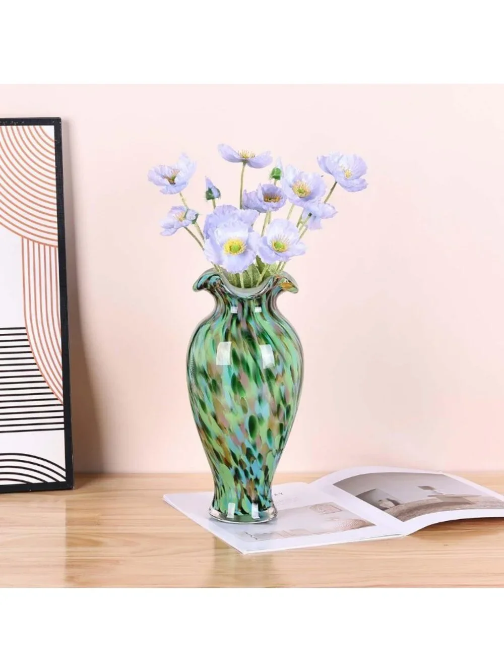 Colorful Hand Blown Glass Vase - 12.2